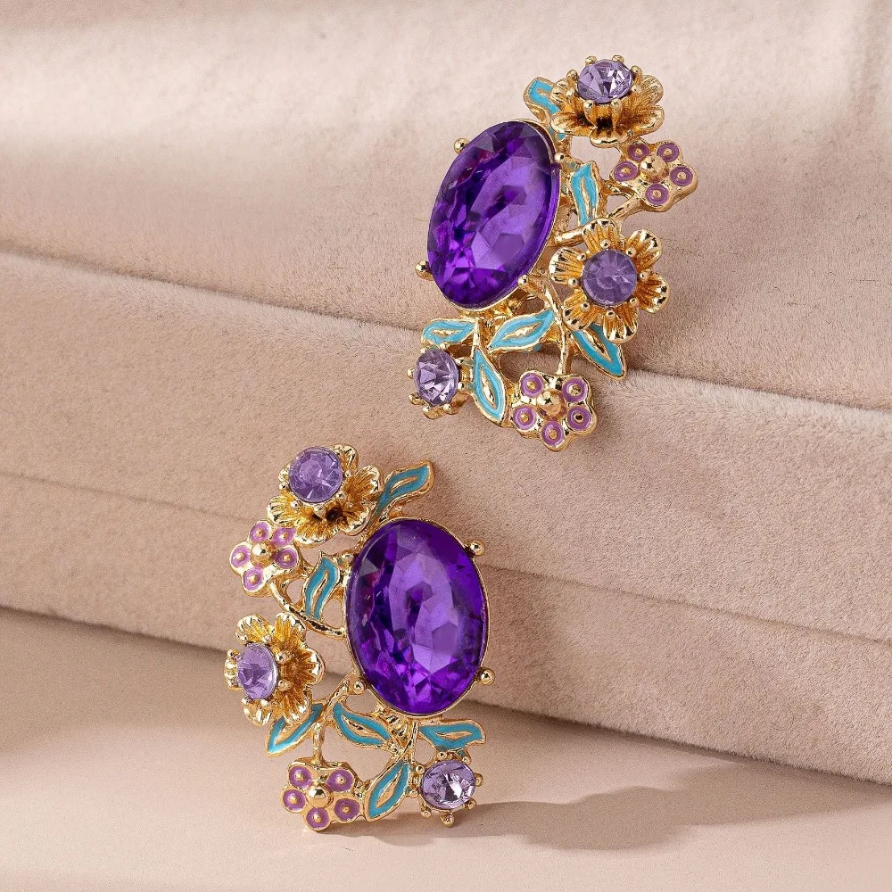 Purple Floral Cluster Earrings, Vibrant Boho Jewelry for Women, Fashion Accessory for Parties & Special Occasions
