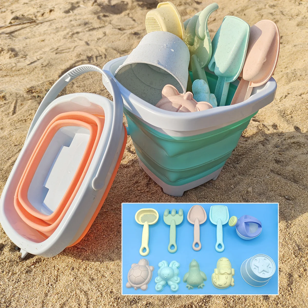 Juguetes de playa para niños, modelo de pulpo de tortuga de simulación, Kit de herramientas de pala de playa, cubo de arena plegable, juguete para exteriores de verano para niños