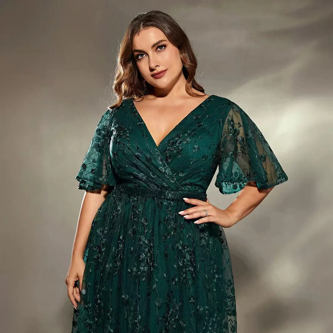 Women Evening Dresses Green Sexy Deep V-neck Dress Plus Size Temperament Elegant Banquet Dress 2024 Summer Lady Party Dresses