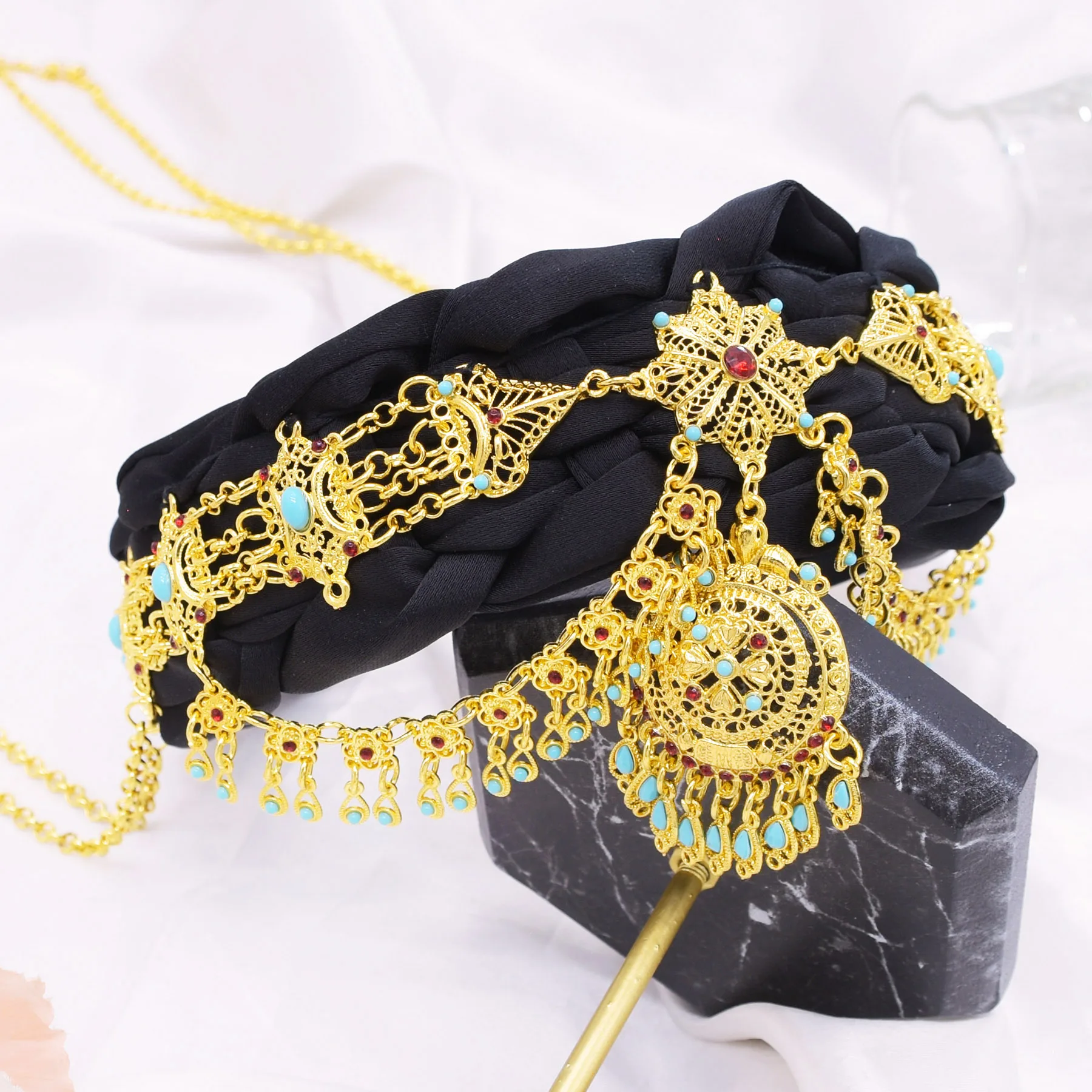 إكسسوارات الشعر العرقية الهندية التقليدية الذهبية للنساء القبيلة التركية الأفغانية العروس الزفاف رئيس سلسلة مجوهرات نسائية كوردية
