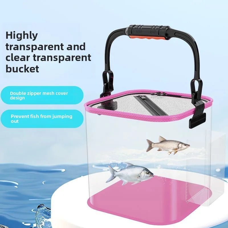 

Fishing transparent bucket with rope live fish bucket EVA folding sea catching small bucket wild fishing handle