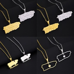 Collares de acero inoxidable con colgante de Puerto Rico, mapa étnico de Puerto Rico, para hombres y mujeres