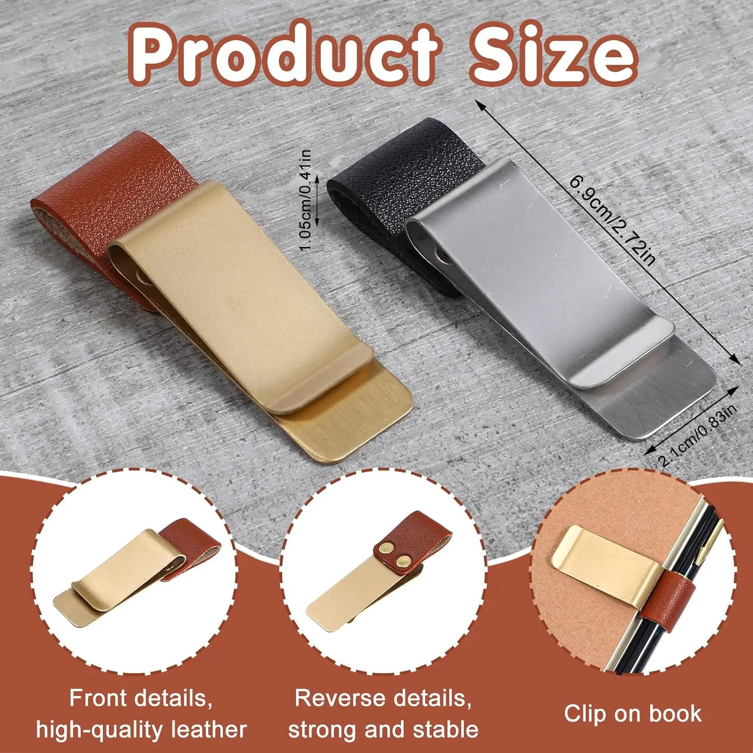 2Pcs PU Leather Pen Clips For Metal Pens Loop Holder Notebook Pens Clip For Journal Notebooks Planner Clipboard Office