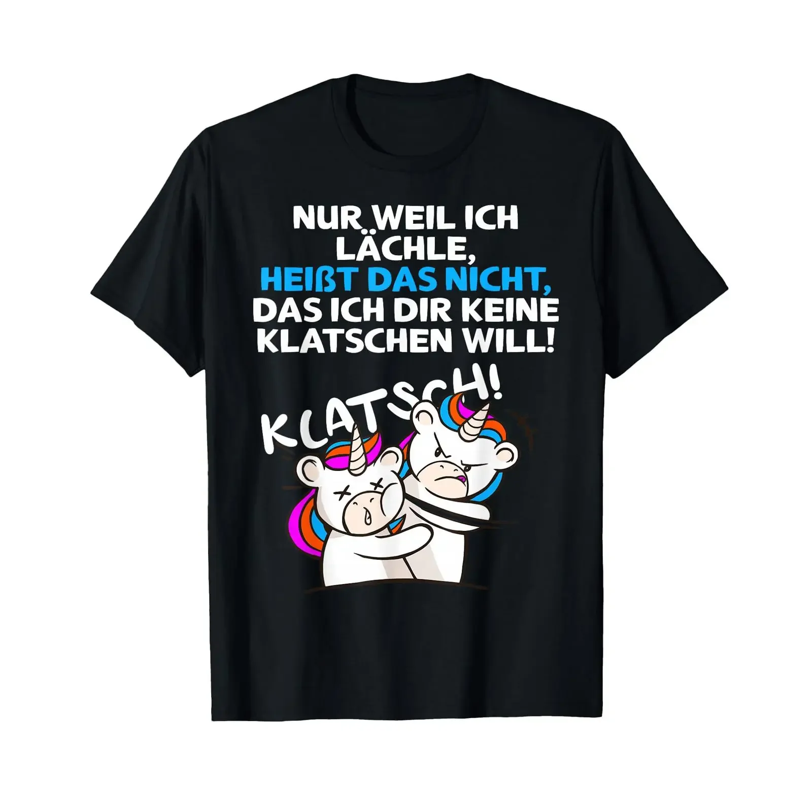 Nur weil ich lächle, bedeutet das nicht, dass ich lustig bin. Slogan-T-Shirt im Vintage-Stil, gewaschen, lässige Designerkleidung, vielseitige Grafik, leicht.