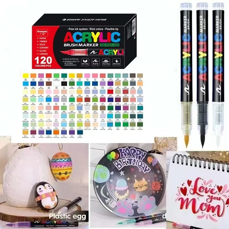 GuangNa 120 colors Acrylic Color Markers Brush Tips Painted for Wood Ceramic Festival DIY Gfit Marker Set Festival Art Supply