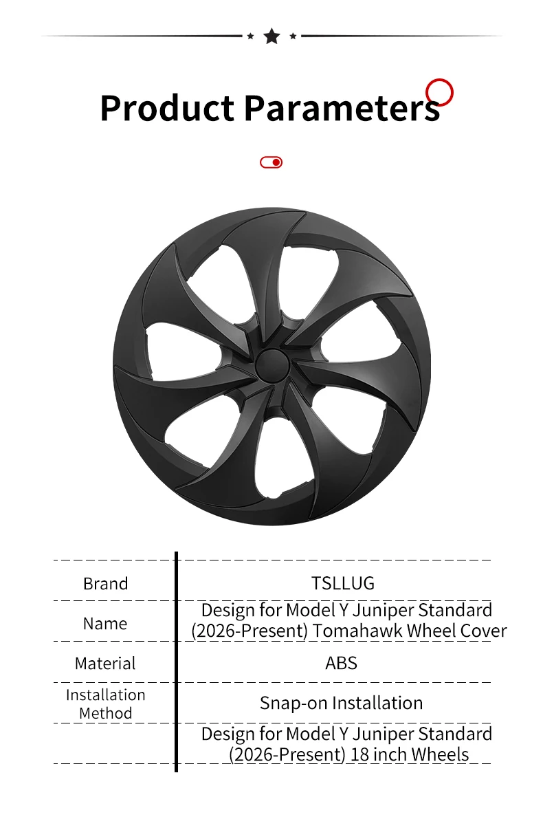 4 Stück 18 Zoll für Tesla Model Y Juniper Standard 18" Lochfelgen 2026-heute Radkappen im Tomahawk-Stil Auto-Radkappe – Detail 10