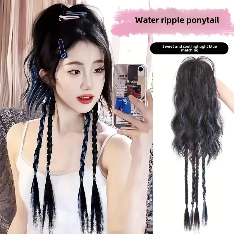 

Synthetic wigs made of boxing braids and flap ponytails are available in both highlighted and solid colors