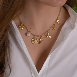 14K Gold Plated Stainless Steel Chain Necklace Conch Shell Turtle Starfish Necklace Summer Beach Dainty Jewelry for Women Girl