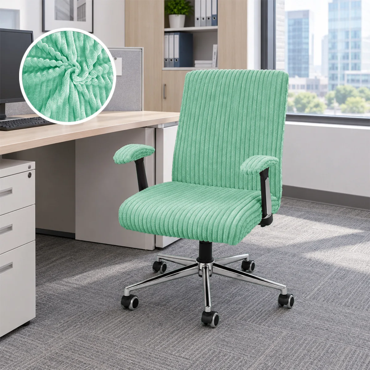 Polyester Stretchable Computer Office Chair Covers Solid Color Dustproof Office Dining Room Chair Accessories