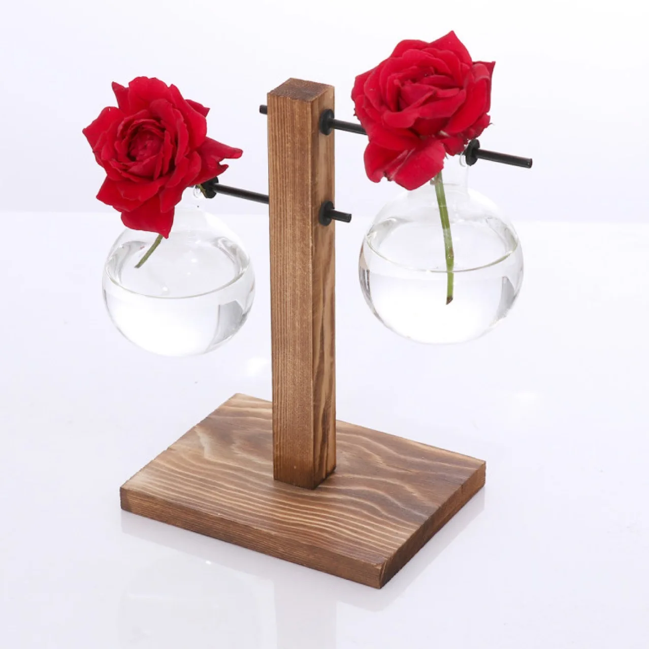 

Creative Wooden Frame Hydroponic Transparent Vase Ornaments Love Ornaments Green Rose Water Plant Transparent Vase Ornaments