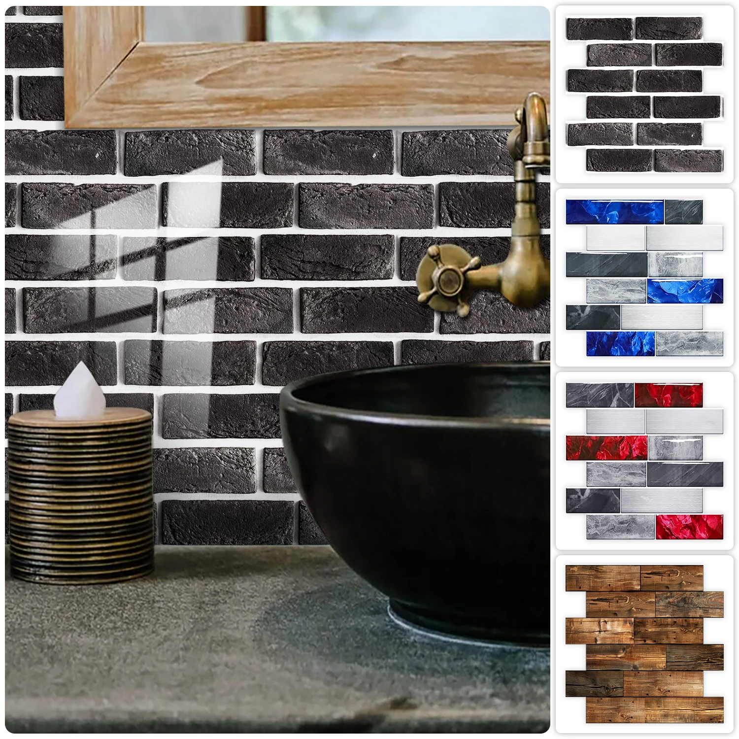 15 Styles Black & White Special Shaped Marble Embossing Tiles Wall Sticker Kitchen Oil-Proof Bathroom Washbasin Art Mural Decals