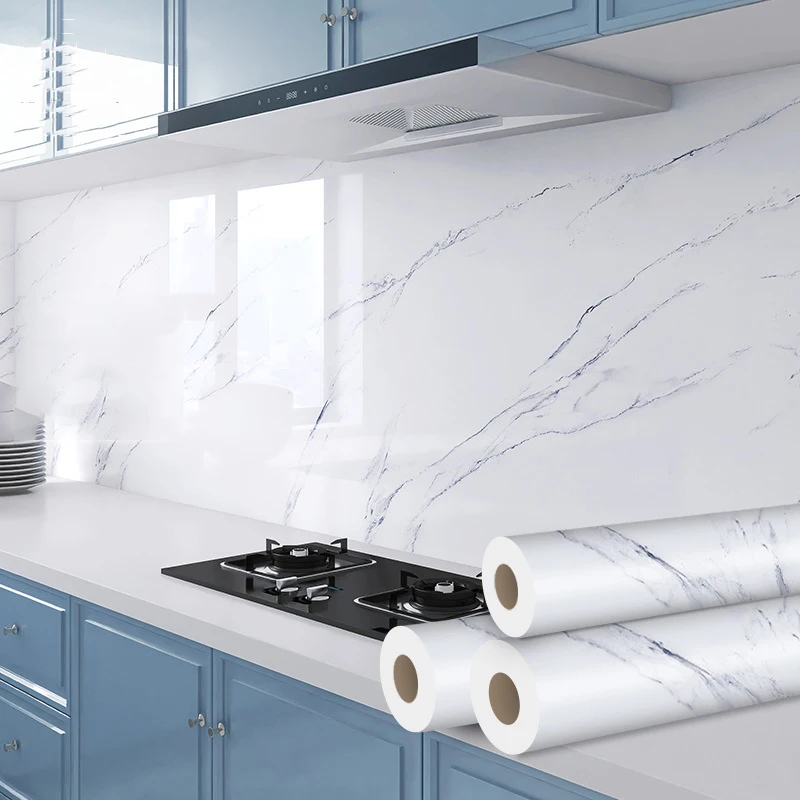 

55cm Marble Kitchen Countertop Sticker Paper Waterproof Self-Adhesive Wallpaper for Stove Cabinet Desktop Tile PVC Wall Stickers