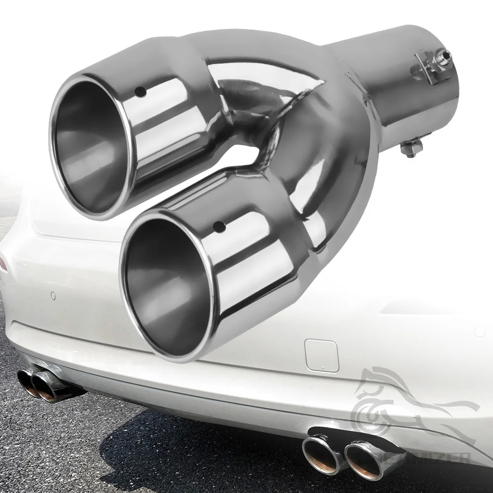 

Double 63mm Outlet Stainless Steel Chrome Car Muffler Exhaust Pipe Tip End Trim Modified Tail Throat Car Liner Pipe