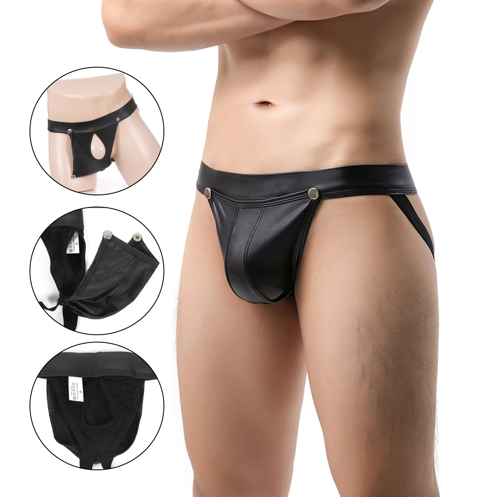 الرجال مثير انفصال الحقيبة فو الجلود الشرج الملابس الداخلية بولي الورك الورك برينغ مفتوحة أسفل ثونغ القضيب الحقيبة حزام رياضي Crotchless سراويل #1
