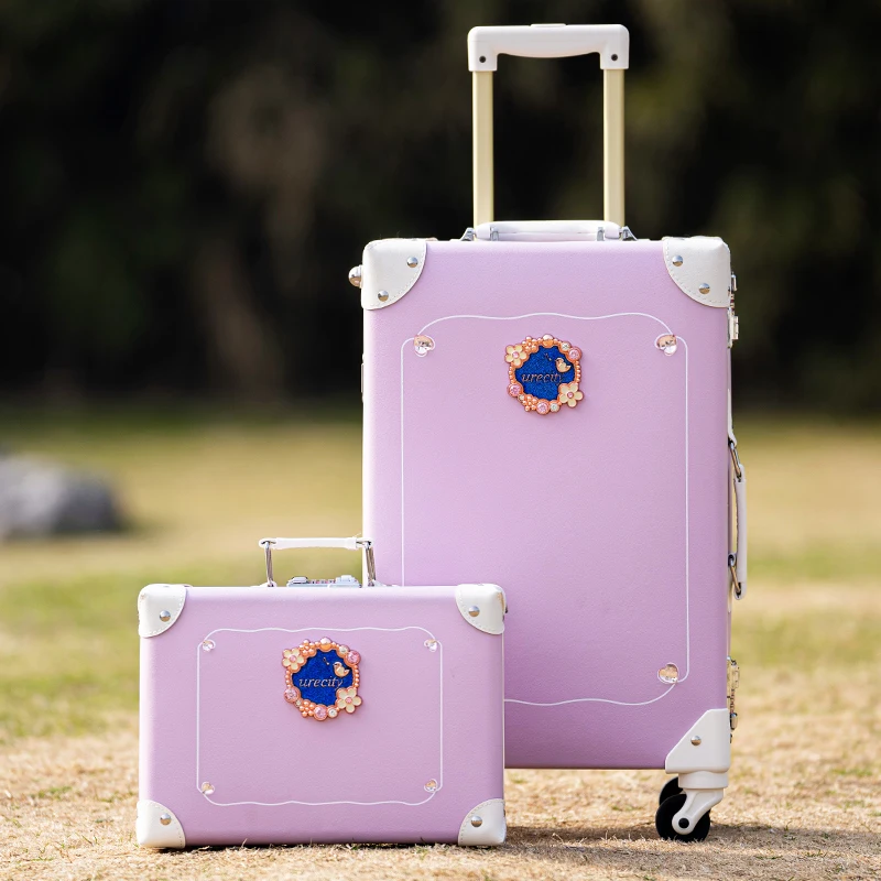 

Urecity Vintage Suitcase With Travel Bag Rolling Luggage Set 12 "20" 26" Women Stylish Handmade Suitcase With Handbag New