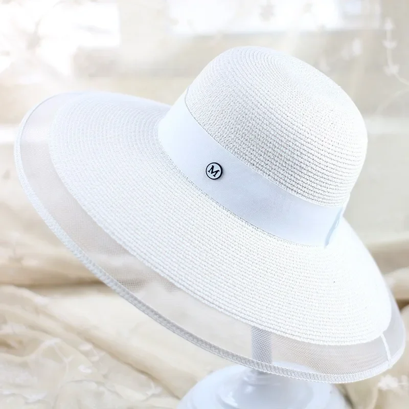 Women Hepburn Style Wide Brim Straw Hat Summer Sun Hat Casual Seaside Vacation Beach Hat