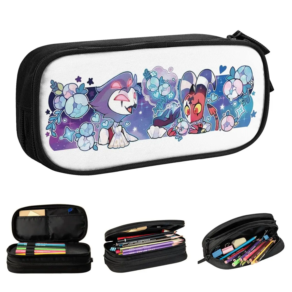 Preciosas estuches de lápices Stolas Blitzo de San Valentín, caja de lápices Helluva de dibujos animados Boss, bolígrafo para estudiantes, bolsa grande, suministros escolares con cremallera