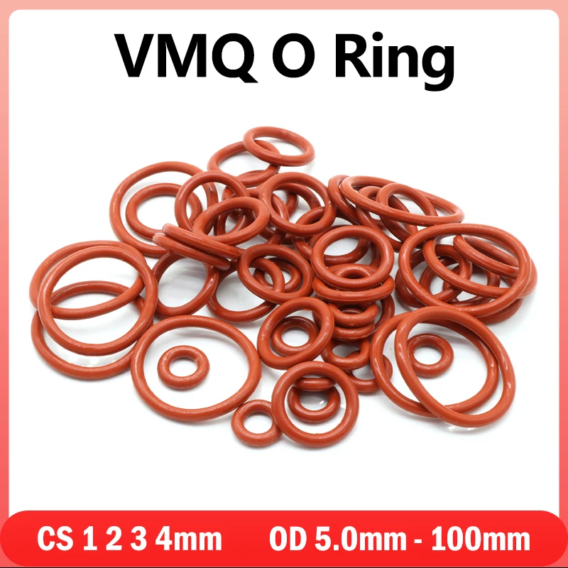 

50pcs VMQ Red Silicone O-Ring Thickness CS 1/2/3/4mm OD 5mm ~ 100mm Food Grade Sealing Ring Waterproof & Insulated Gasket Washer