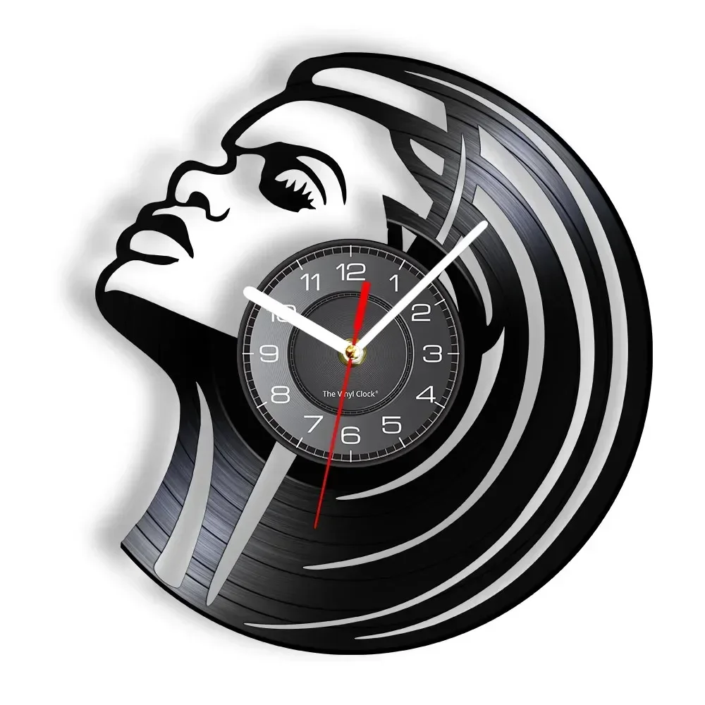 Music Headphone Woman Vinyl Record Wall Clock Musical Girl Listening To Music Decorative Home Decor Music Lovers Gift Watch