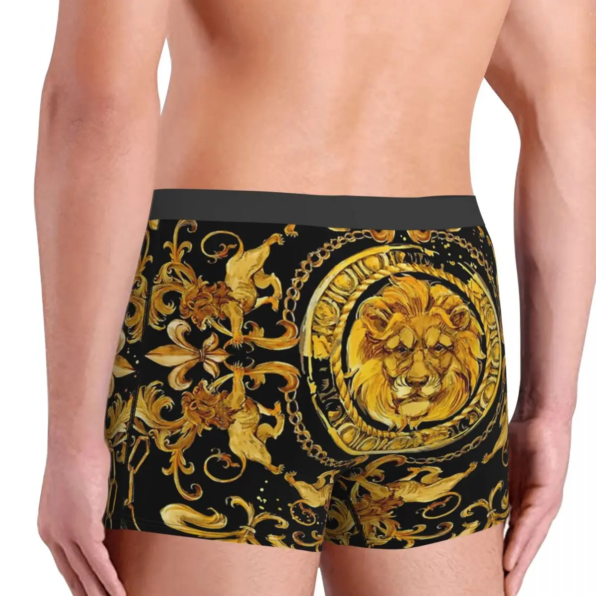 Golden Lion And Damask Ornament (2) Underpants Cotton Panties Male Underwear Sexy Shorts Boxer Briefs