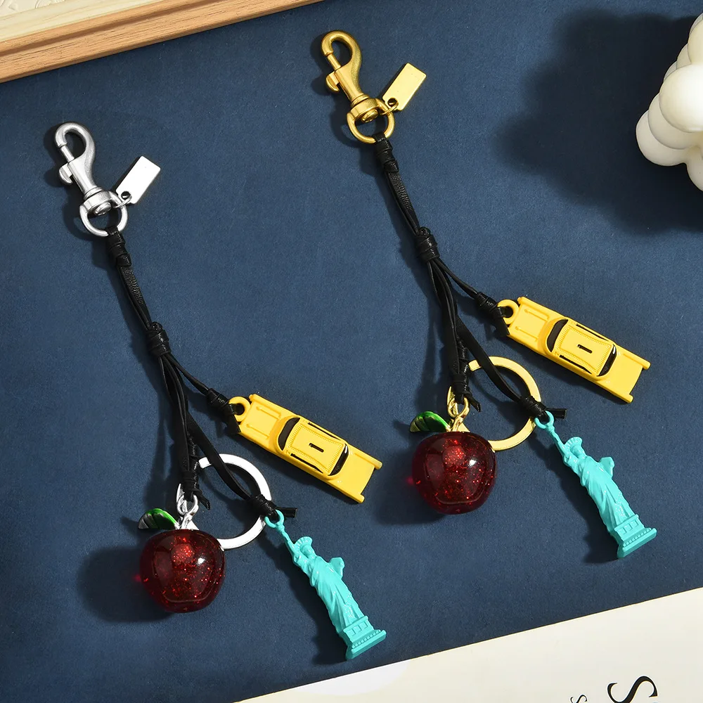 New York City Theme Multi Charm Keychain Leather Cord Big Apple Yellow Cab Travel Souvenir Purse Accessory Gift For New Yorker