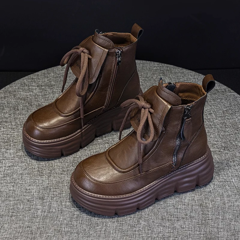 Unisex Kids Chunky Leather Boots 2026 New Winter Kids Warm-lined Ankle Boots Non-slip Simple Punk Style School Riding Boots