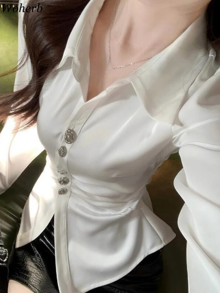 

Autumn Office Lady All Match Blouses Women Clothing Long Sleeve Elegant Shirts 2025 Camisas De Mujer Fashion Sexy Pleated Blouse
