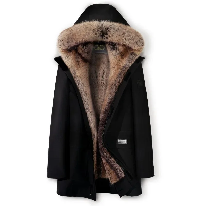 This Is A Mid-length Stylish and Warm Fur Coat with A Detachable Thickened Inner Liner for Men in The New Winter Style Outerwear