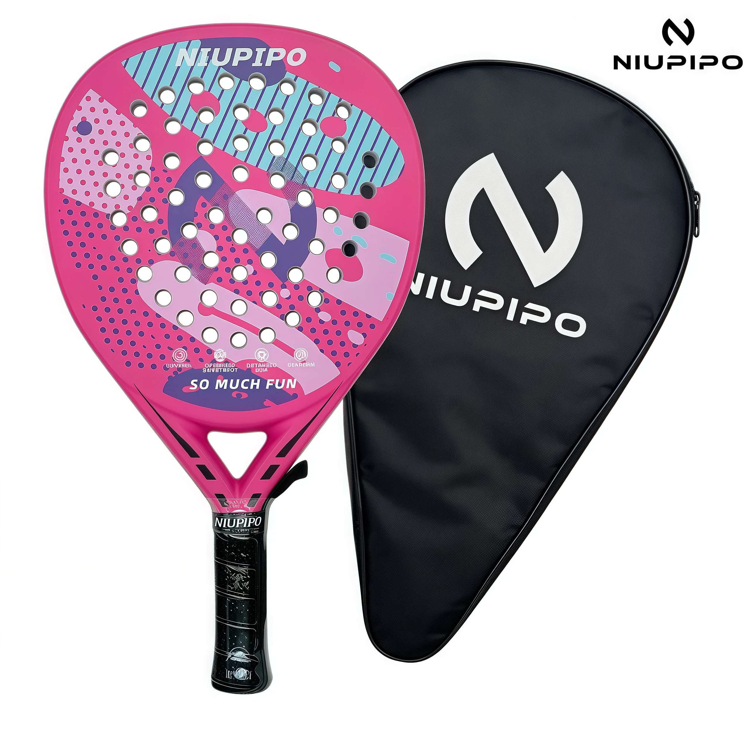NIUPIPO Full Carbon Fiber Teardrop Shape Padel Racket Thermoformed Uni-body Construction Soft EVA Core 38mm Thickness