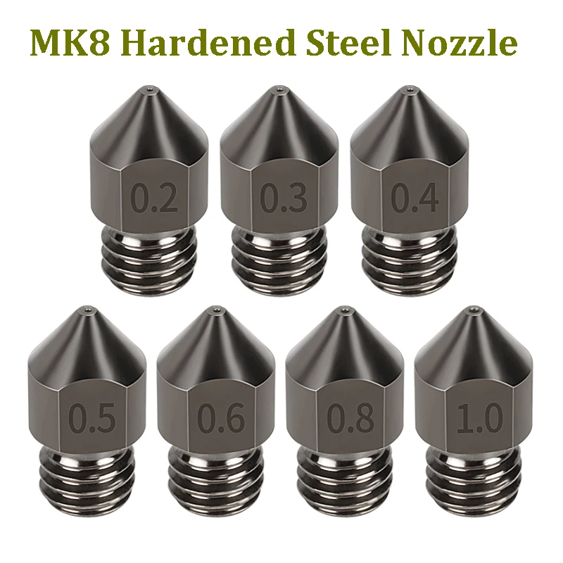 2pcs Hardened Steel MK8 Nozzle M6 Thread 3D Printer Parts MK8 Nozzles For 1.75mm Filament Hotend Nozzle For CR10 Ender 3