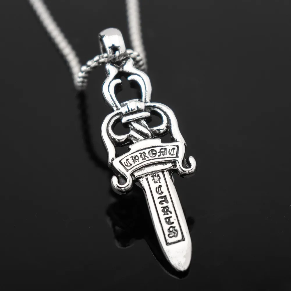 Personality Retro Sword Pendant Dagger Men's Rune Necklace Birthday Gift Jewelry Punk Pop