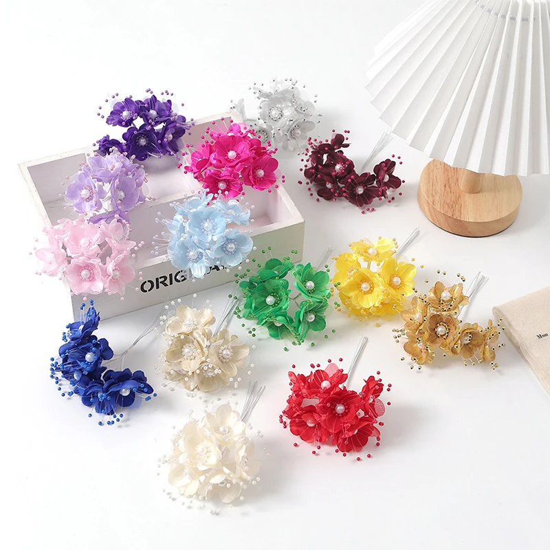 6 قطعة 12 سنتيمتر زهرة الشيفون الاصطناعية باقة زهور الورد للمنزل غرفة الزفاف الديكور DIY بها بنفسك سكرابوكينغ إكليل جارلاند #4