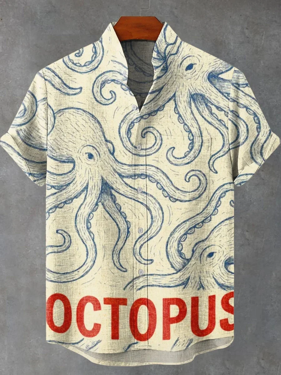 

New men's floral-pattern short-sleeved shirt - Summer vintage new linen shirt - Men's short-sleeved casual holiday streetwear