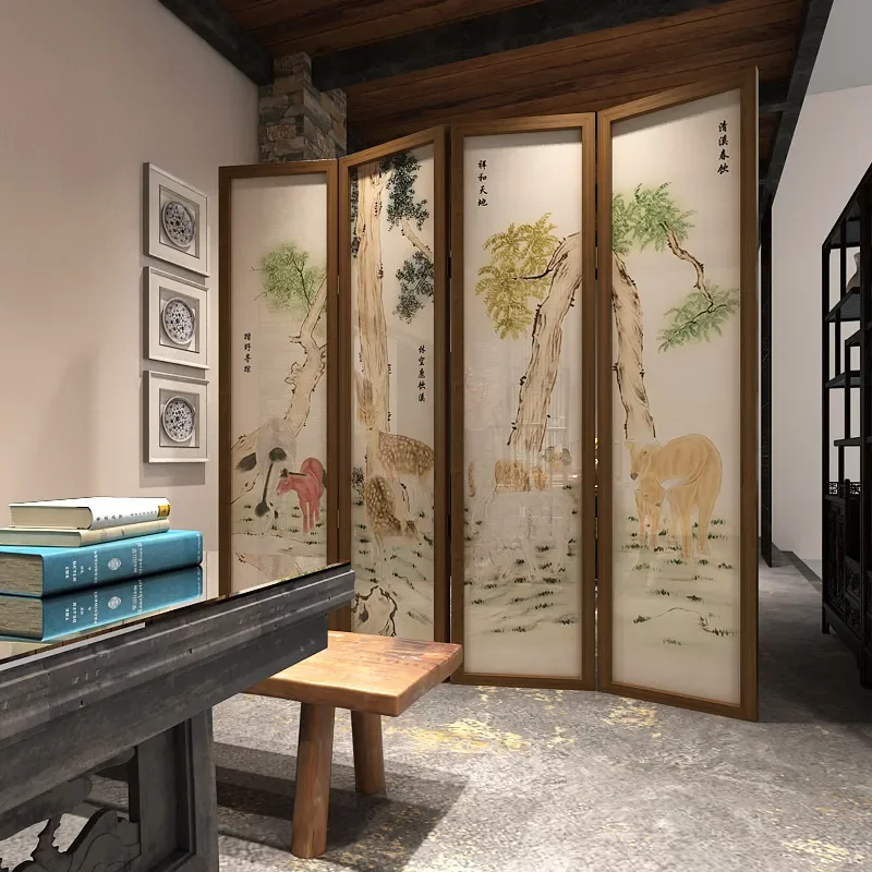 for New Chinese Style Screen Partition Living Room Simple Modern Folding Block Hotel Tea Room Decoration Folding Screen