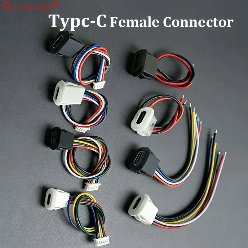 ChengHaoRan 1PC 10CM Type-C Female Plug With PH2.0 Socket Elliptical Mouth Waterproof Solder USB Base Tail Plug for Automotive