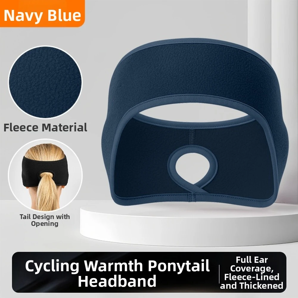 Fleece Material Ear Warmer Headband Windproof Design Thermal Insulation Ponytail Headband Large Head Circumference Sweat Wicking