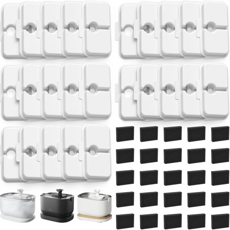 【25-Count Pet Water Filter Cotton Set】Cat Fountain Replacement Cartridges with Activated Carbon & Foam, Multi-Layer Filtration