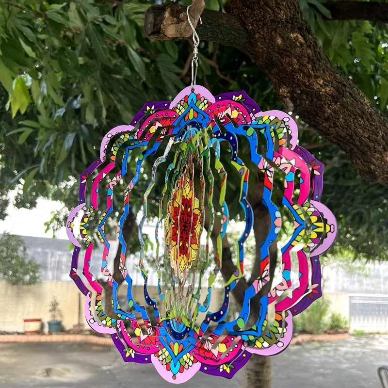 

Mandala Pattern 3D Rotating Wind Chime Stainless Steel Hanging Decoration Outdoor Garden Home Balcony Pendant Wind Spinner