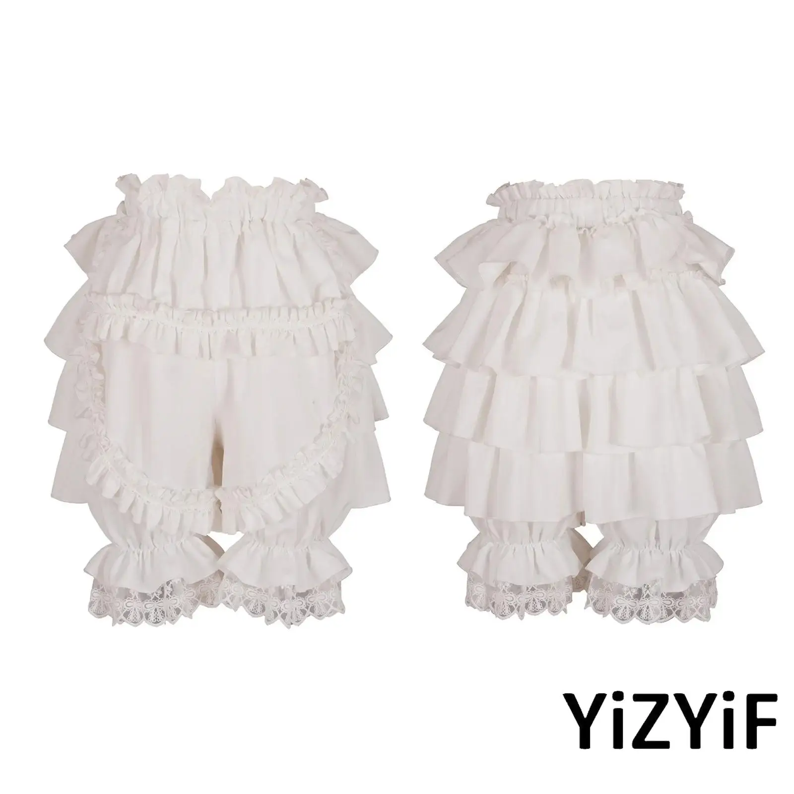

Womens Dress Safety Underwire Cosplay High Waist Tiered Ruffles Bloomers Medieval Renaissance Lolita Lace Trim Shorts Masquerade