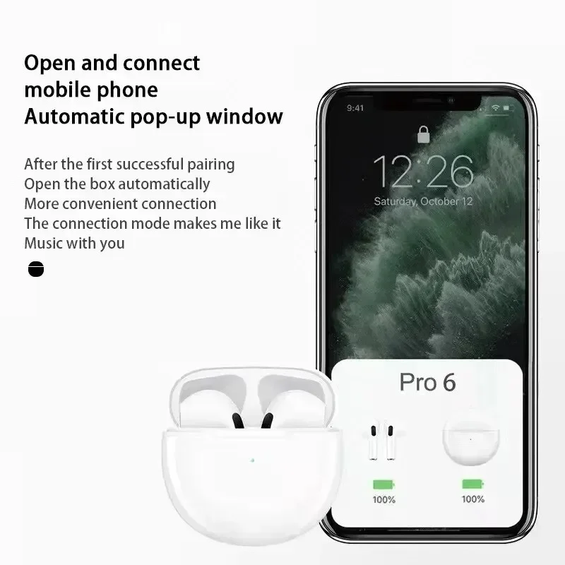 Cuffie Bluetooth TWS Pro6 Auricolare wireless Auricolare Bluetooth wireless Cuffie wireless