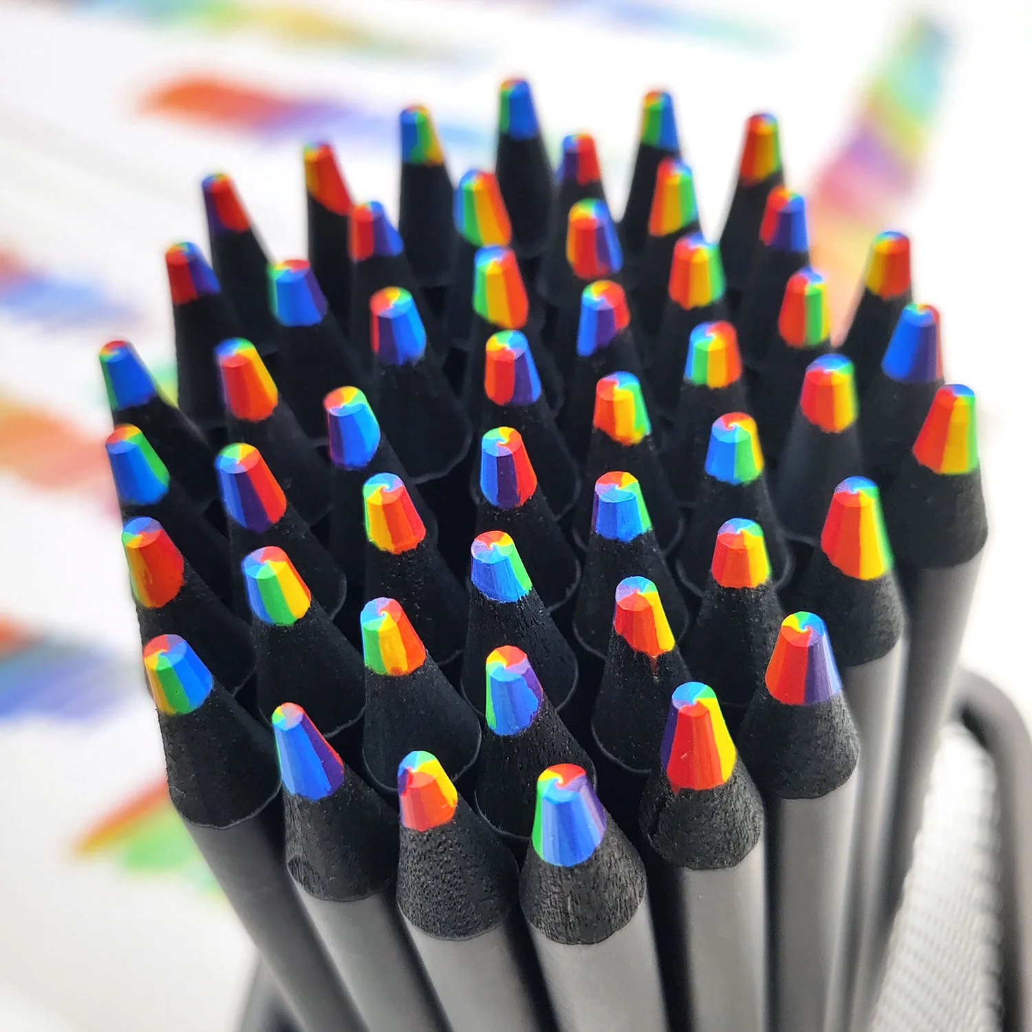 12/6Pcs Colored Black Wood Color Pencils, 7 in 1 Rainbow Drawing Pencil. for Sketching, Doodling, Coloring, Painting