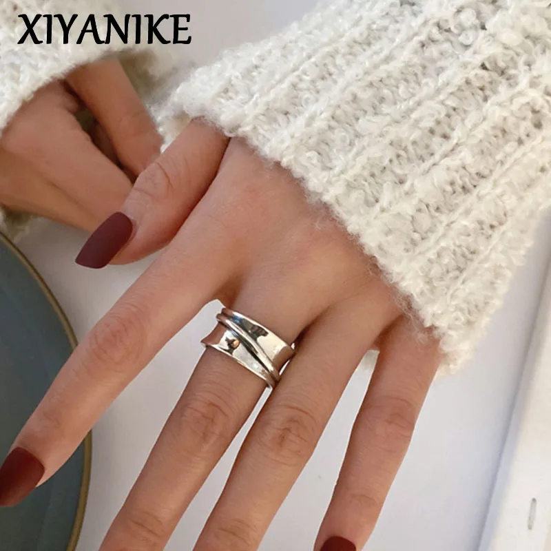 XIYANIKE hurtownie srebrny kolor obrączki dla kobiet pary kreatywne proste geometryczne Handmade Party biżuteria prezenty
