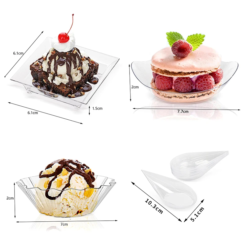 10Pcs Transparent Mini Appetizer Plates Ice Cream Cup Plastic Fruit Candy Cake Jelly Yogurt Mousse Dessert Container Pastry Tool