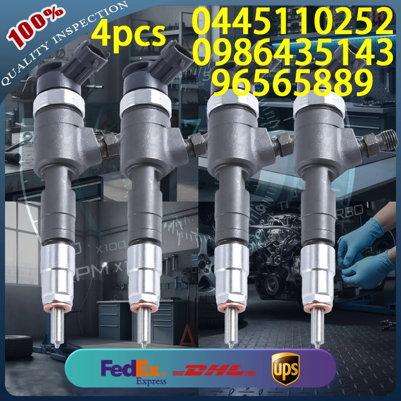 

0445110252 Common Rail Diesel Injector 0986435143 96565889 for Citroen Nemo Peugeot 206 1.4 HDi 2001-2010 Diesel Engine 4pcs