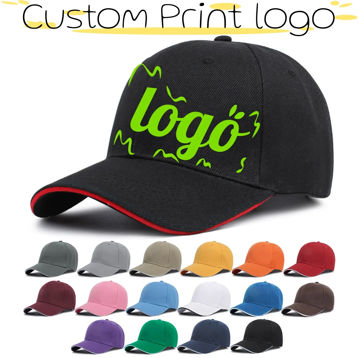 Gorra de béisbol de algodón y poliéster con logotipo impreso personalizado, gorra con protección solar, informal y versátil, adecuada para hombres y mujeres