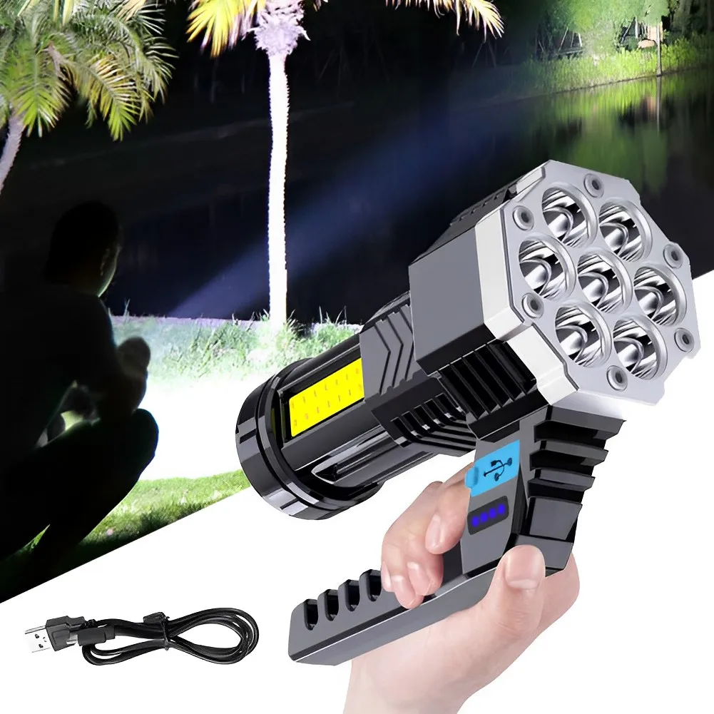 

Portable LED Flashlight COB Side Light Super Bright Flashlight Waterproof Rechargeable Outdoor Camping 7LED High Power Spotlight