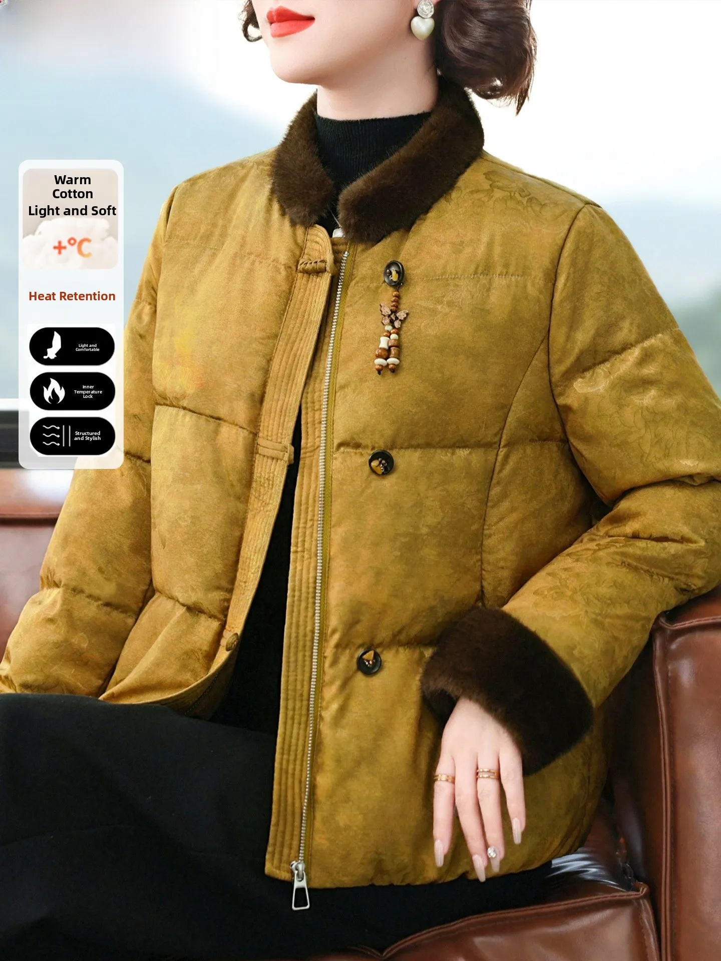

New Chinese Style Mom down Jacket Winter Coat Elderly Women's Fashionable Warm Thickened Cotton Padded Coat for New Year