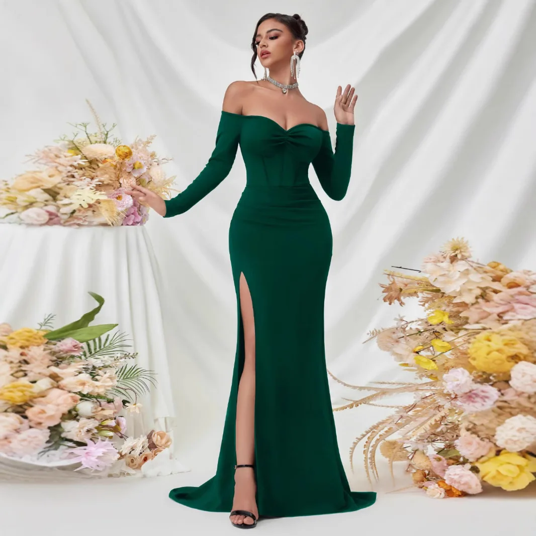 

Сексуальное длинное платье Sve длиной до пола, с высоким разрезом и опуклой, с колой, для фрейлины, однотонное, для похудения, через границу