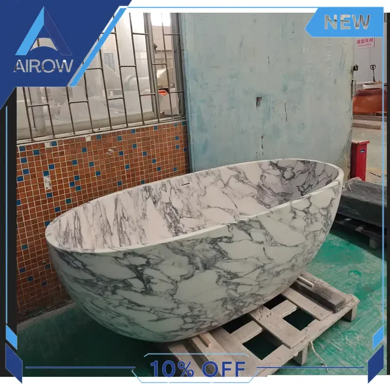 for Solid Surface Freestanding Bathtub Black Marble Resin Stone Soaking Tub Modern Bathroom Home Spa Luxury Bath