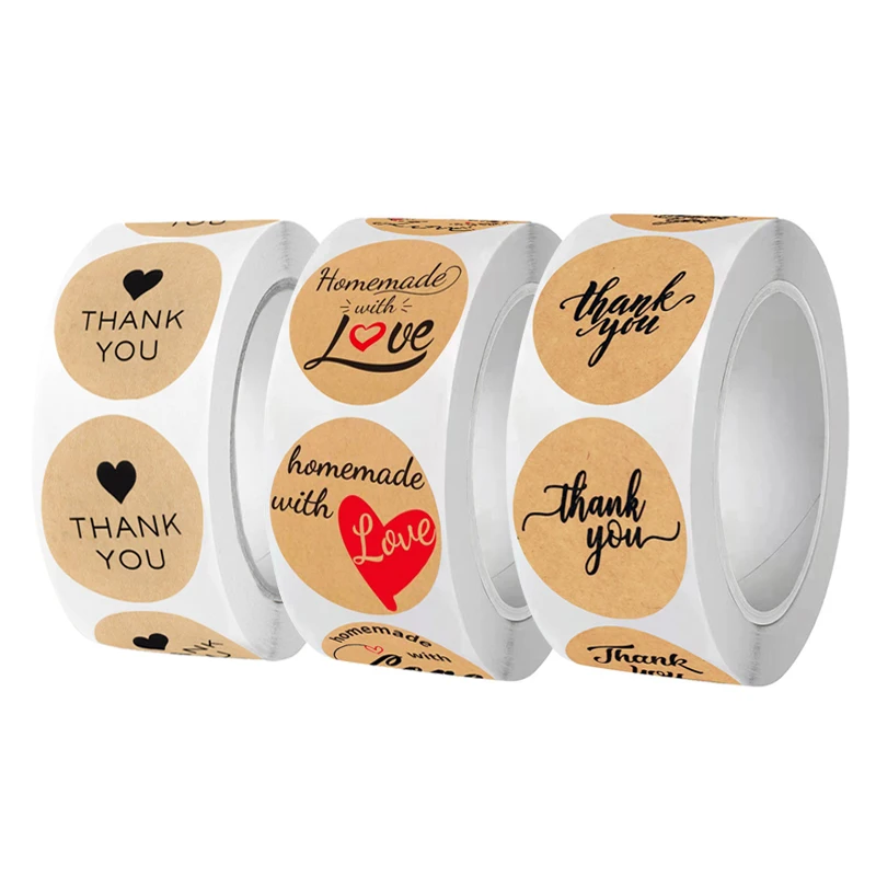 500 Stück/Rolle Kraftpapier, rund, selbstklebend, Etikettenpapier, Dankeschön-Aufkleber, Artikel, Klassifizierung, Namensaufkleber, personalisierte Etiketten